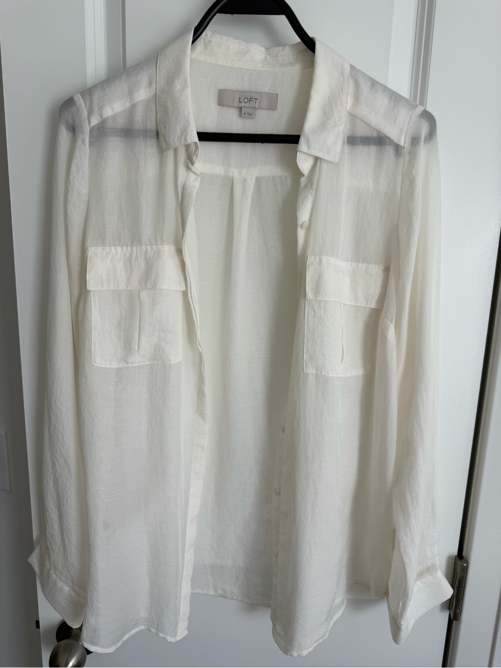 LOFT Sheer Cream Button-Up Blouse